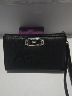Rebecca Minkoff Black Leather Wristlet with Silver Hardware